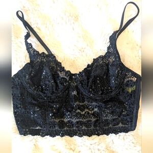 Vintage Beaded Sequin And Lace Bustier Crop Top